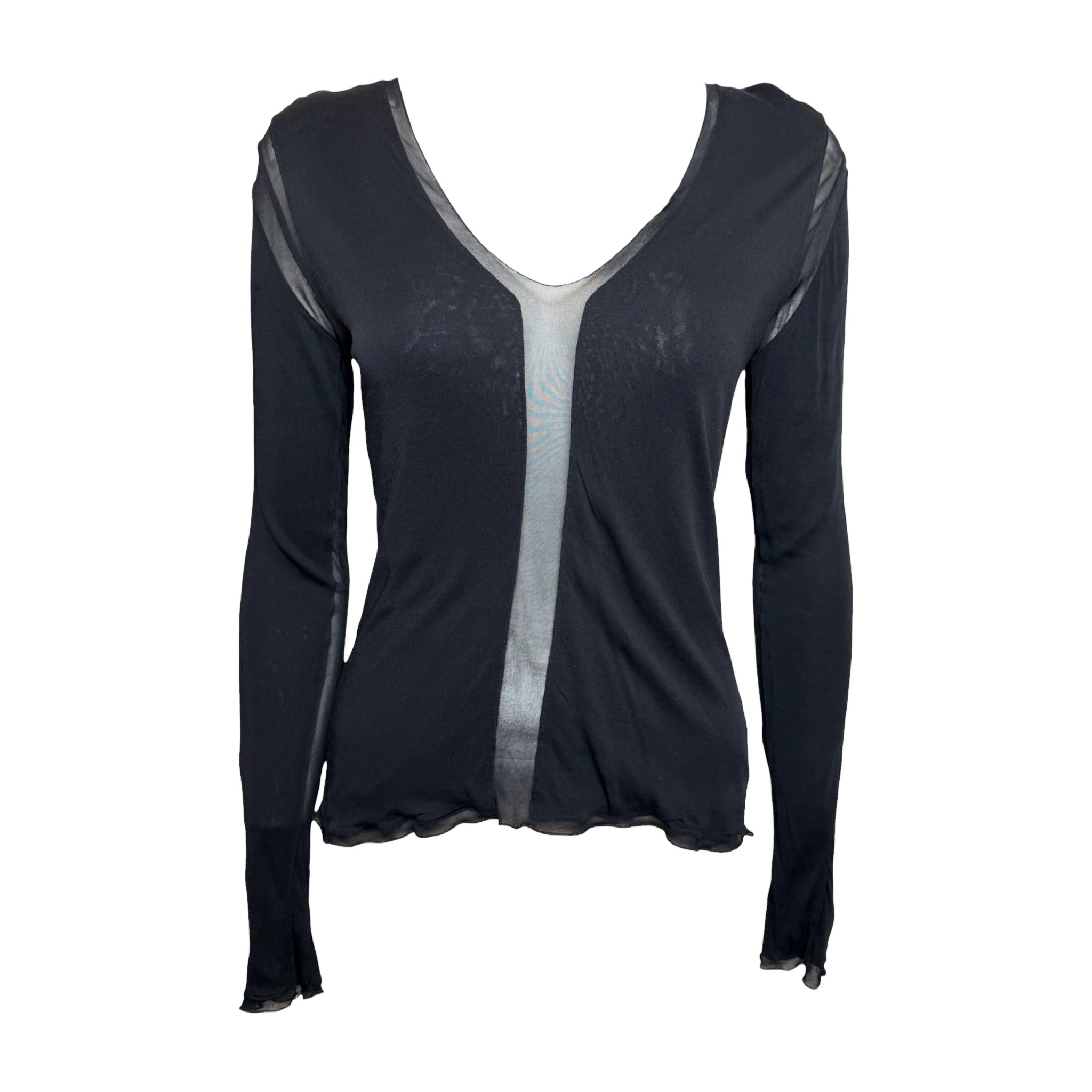 Yves Saint Laurent by Tom Ford S/S 2003 Black Sheer-Panelled Long-Sleeve Top