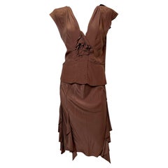 Yves Saint Laurent by Tom Ford S/S 2003 Brown Silk Two-Piece Ensemble