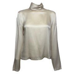 Yves Saint Laurent by Tom Ford Silk High Necked Top 2000s Satin Turtleneck Blouse