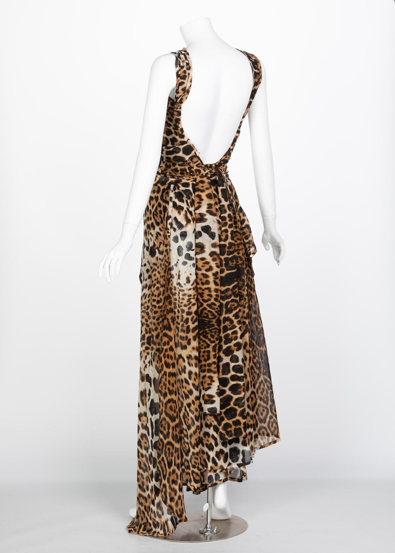  Yves Saint Laurent by Tom Ford Silk Leopard Cut Out Maxi Dress YSL, 2002  10