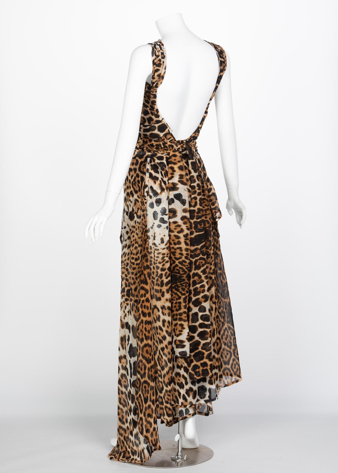  Yves Saint Laurent by Tom Ford Silk Leopard Cut Out Maxi Dress YSL, 2002  In Excellent Condition In Boca Raton, FL