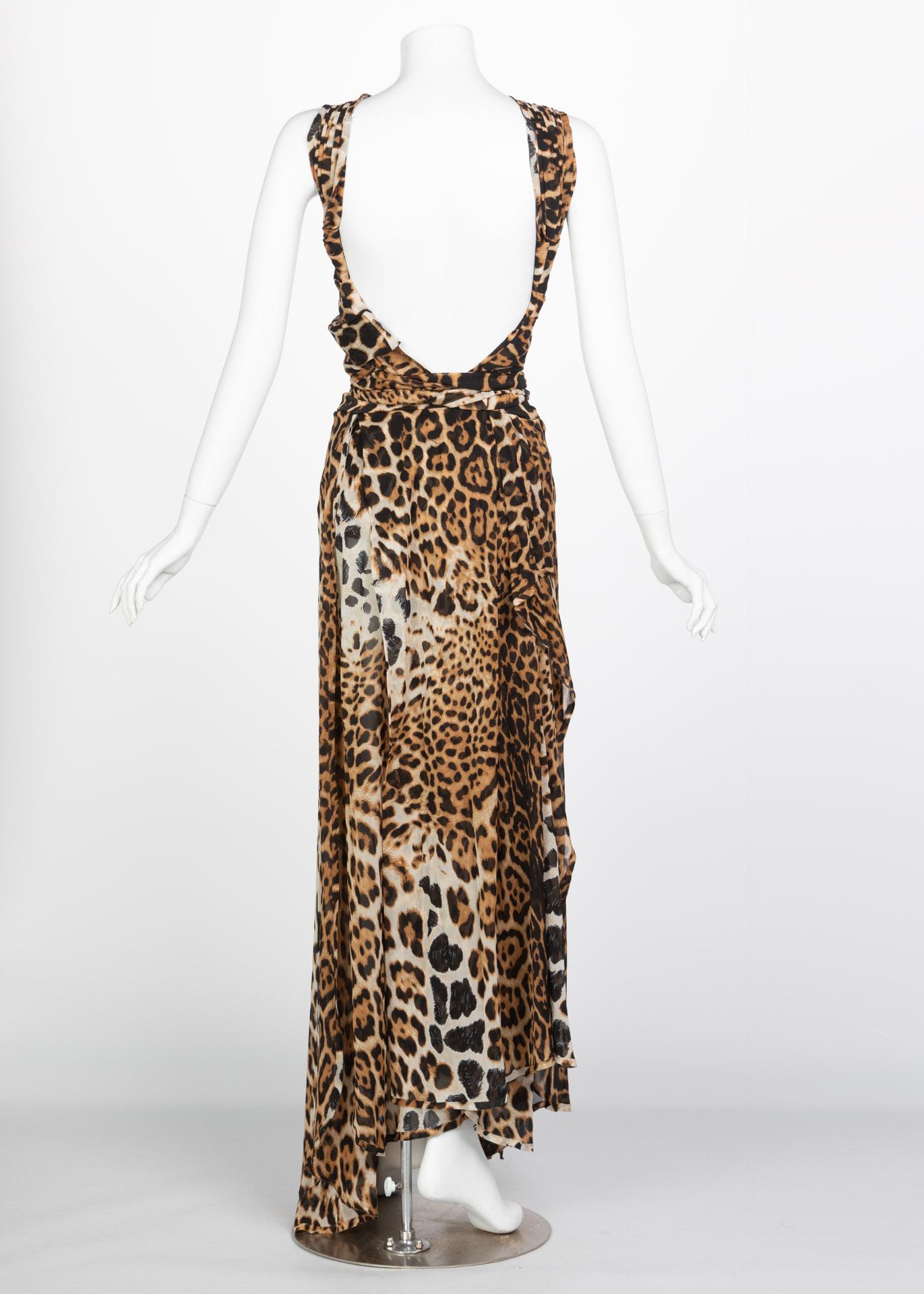 Women's  Yves Saint Laurent by Tom Ford Silk Leopard Cut Out Maxi Dress YSL, 2002 