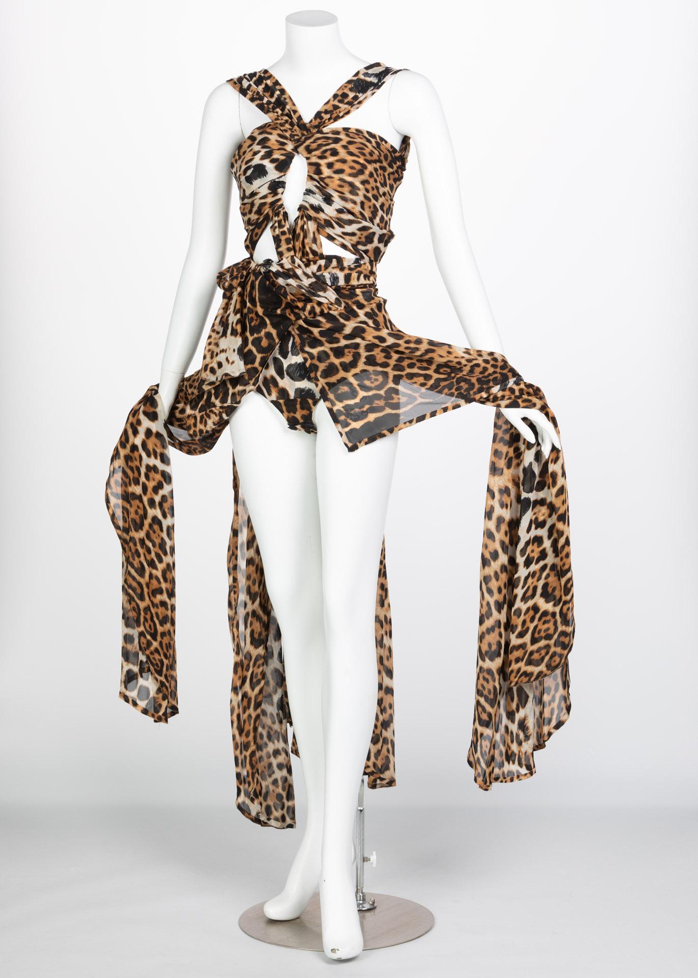 Beige  Yves Saint Laurent by Tom Ford Silk Leopard Cut Out Maxi Dress YSL, 2002 