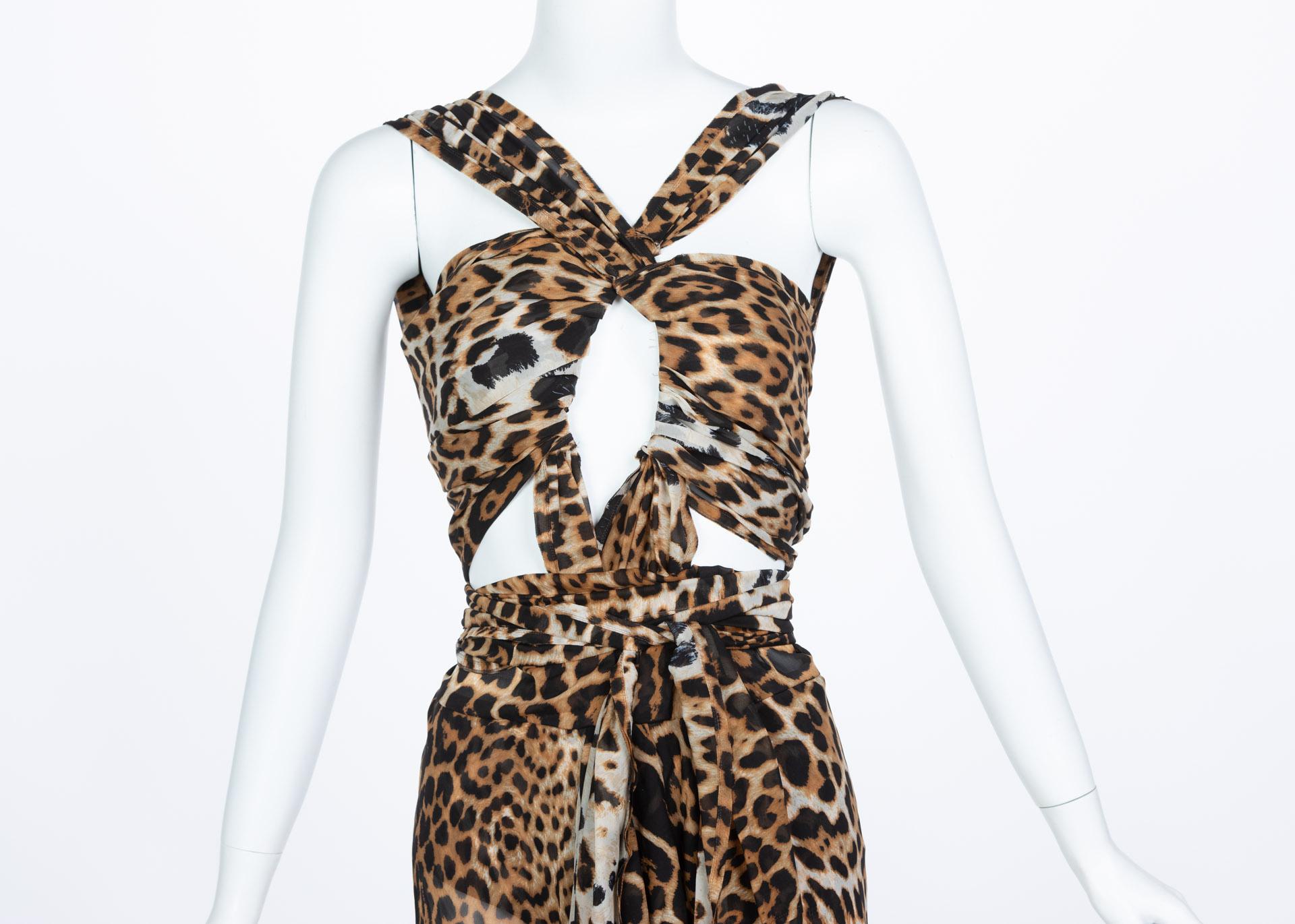  Yves Saint Laurent by Tom Ford Silk Leopard Cut Out Maxi Dress YSL, 2002  In Excellent Condition In Boca Raton, FL