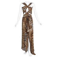  Yves Saint Laurent by Tom Ford Silk Leopard Cut Out Maxi Dress YSL, 2002 