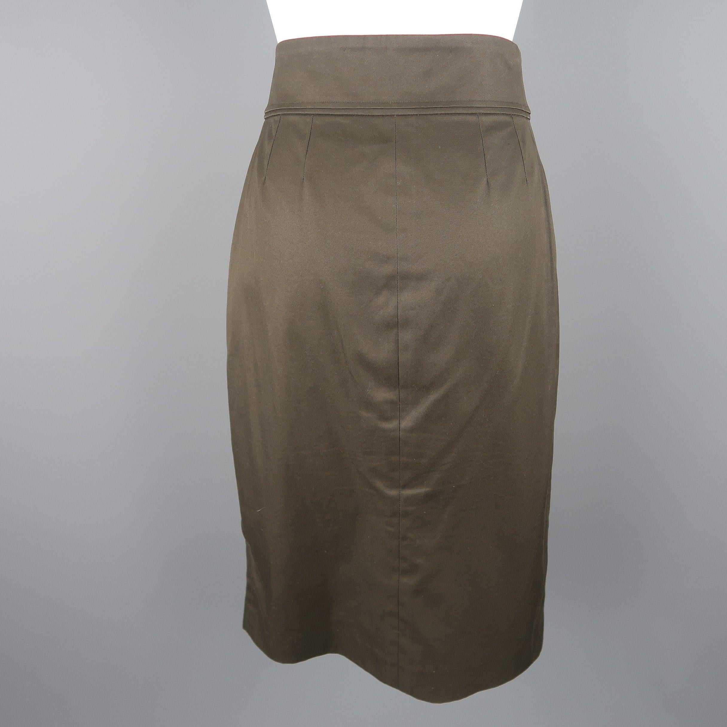 YVES SAINT LAURENT by TOM FORD Size 8 Dark Green Cotton Pencil Skirt In Good Condition For Sale In San Francisco, CA