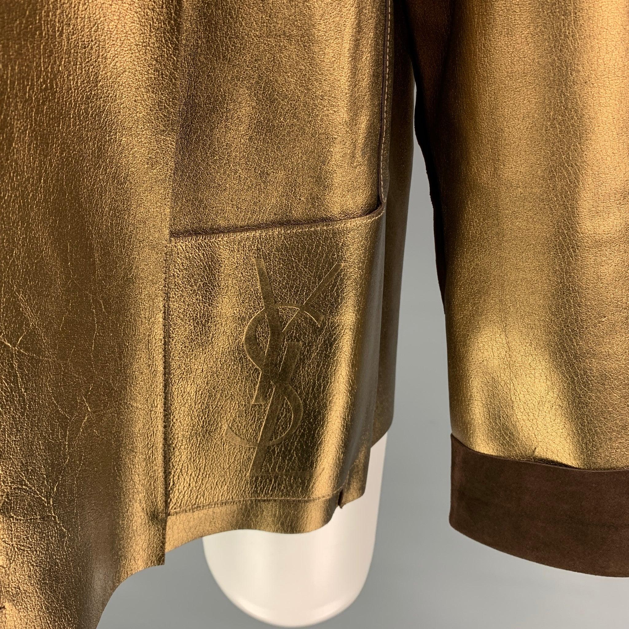 YVES SAINT LAUREN by TOM FORD Jacke aus goldfarbenem und braunem Leder mit wendbarem Stil, rohen Kanten, 