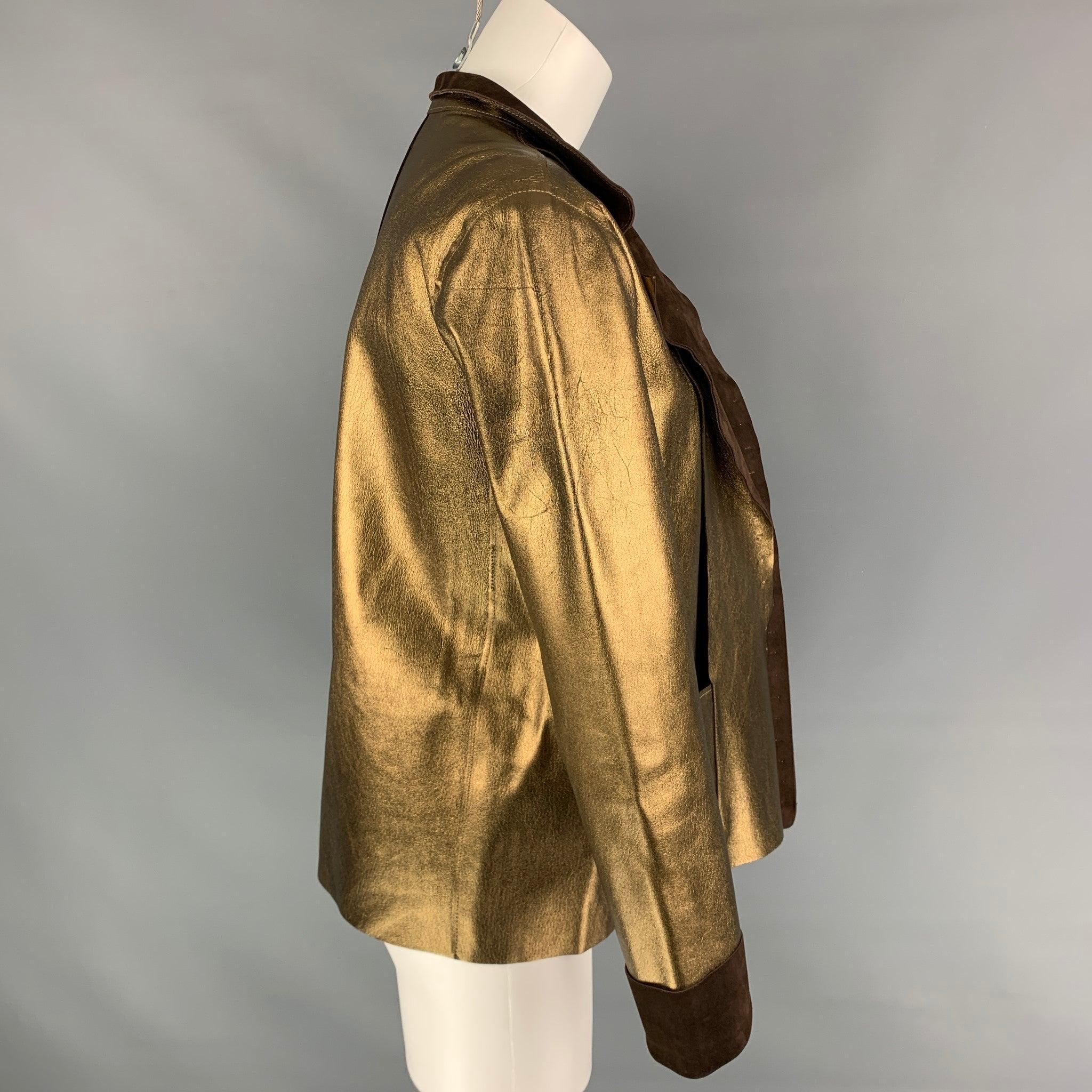 YVES SAINT LAURENT by TOM FORD Size L Gold & Brown Leather Reversible Jacket In Good Condition For Sale In San Francisco, CA
