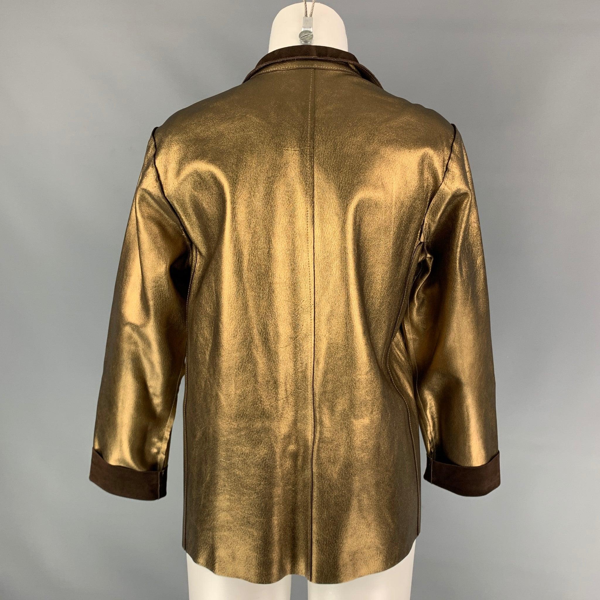 Women's YVES SAINT LAURENT by TOM FORD Size L Gold & Brown Leather Reversible Jacket For Sale