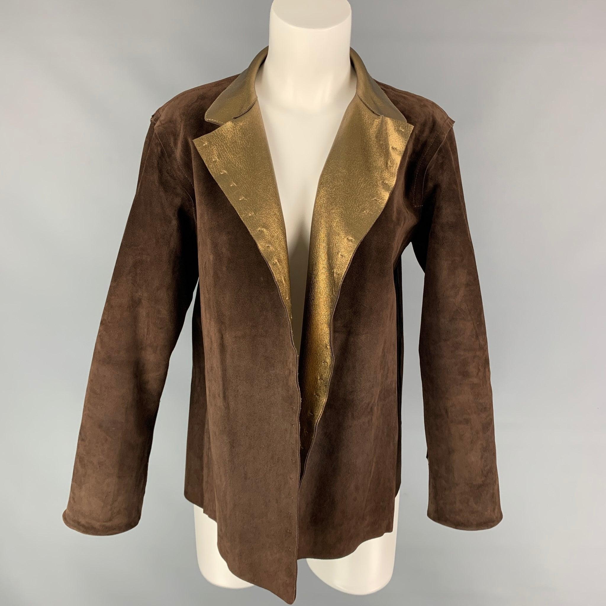 YVES SAINT LAURENT by TOM FORD Size L Gold & Brown Leather Reversible Jacket For Sale 1