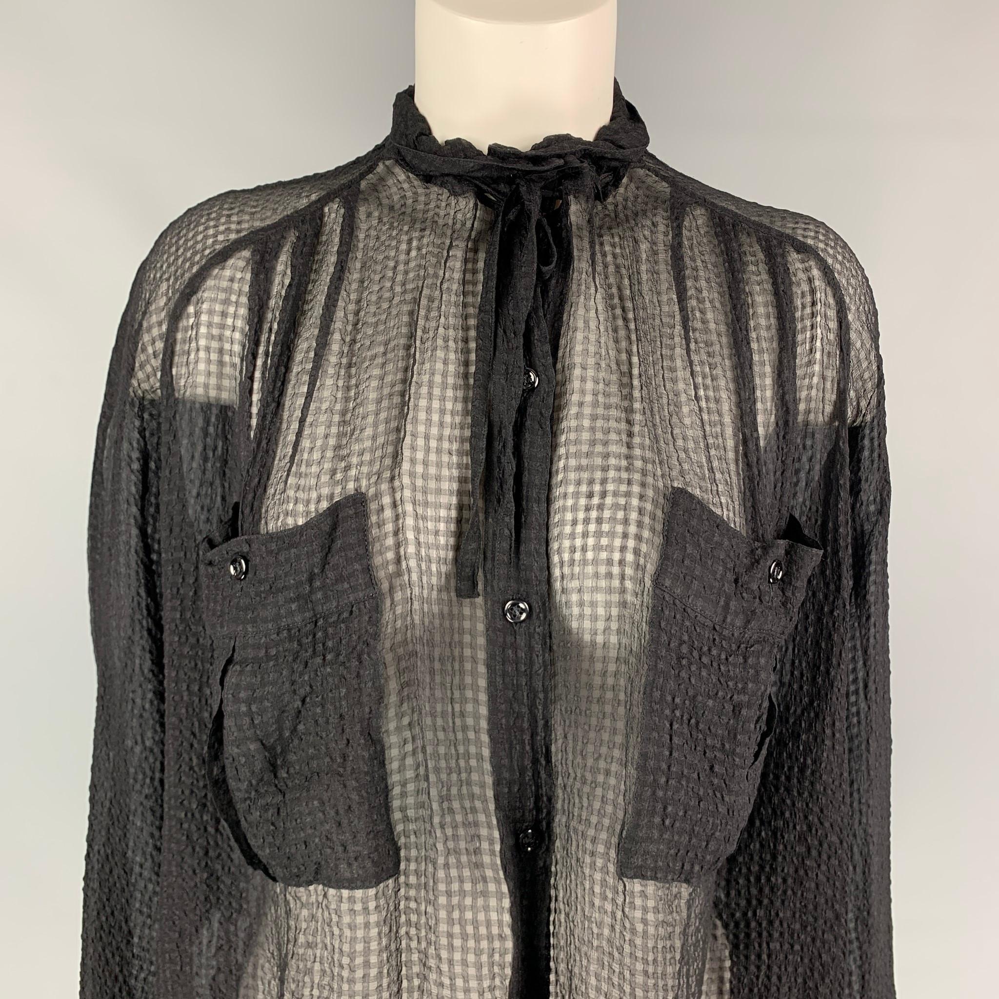 YVES SAINT LAURENT by TOM FORD Size M Black Silk See Through Blouse In Good Condition In San Francisco, CA