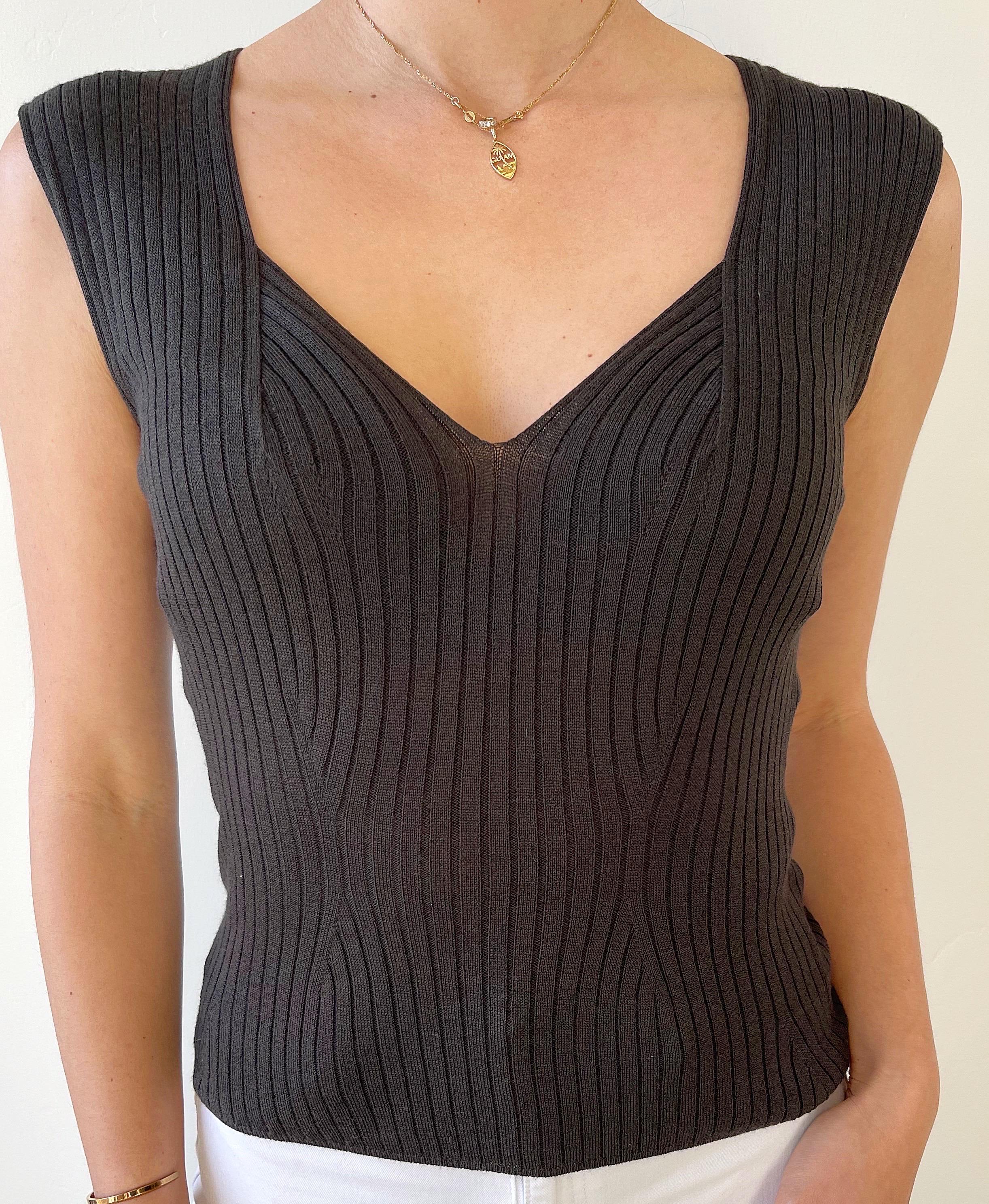Yves Saint Laurent by Tom Ford Spring 2003 Brown Ribbed Sleeveless Vintage Top For Sale 5