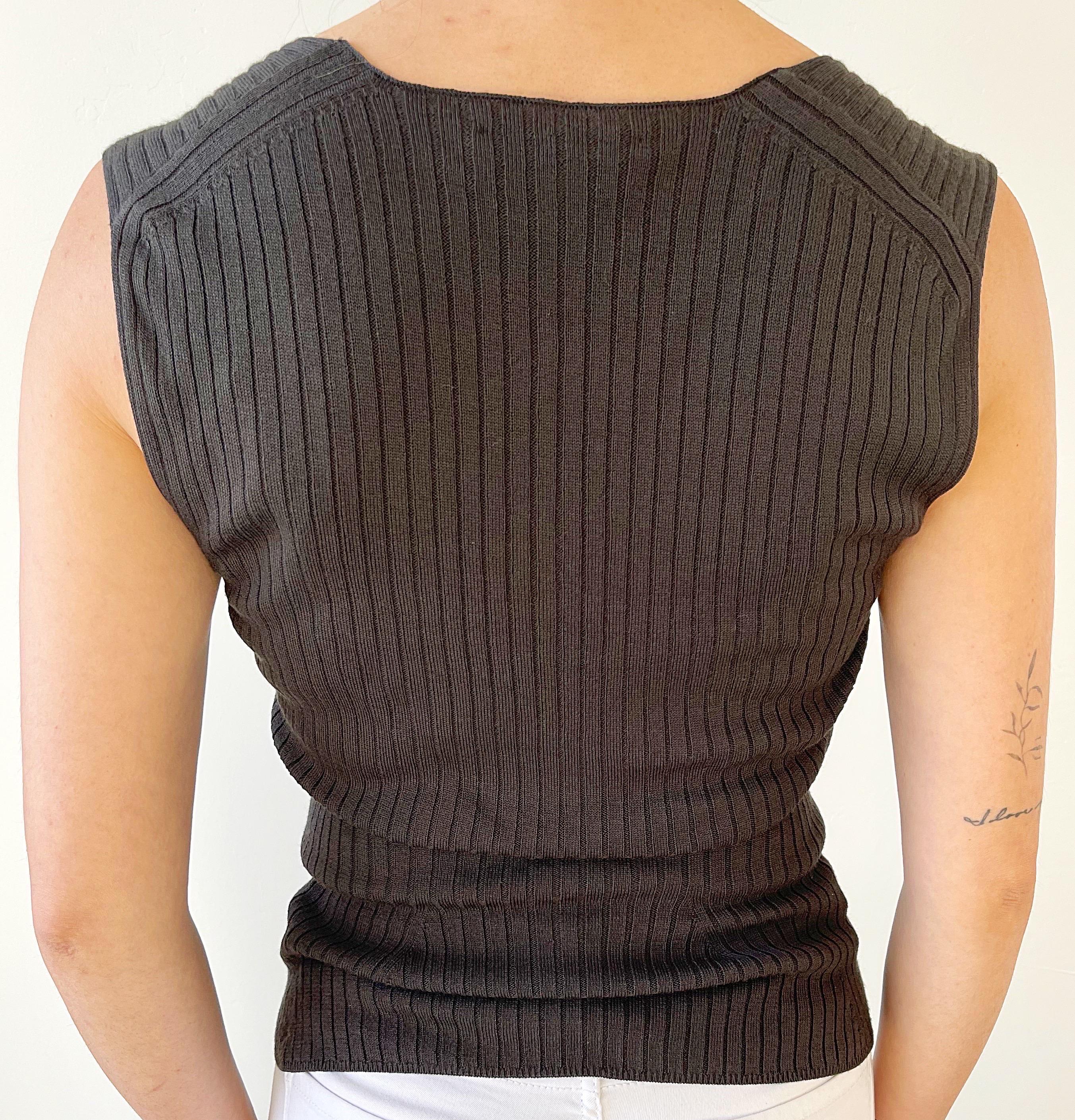 Yves Saint Laurent by Tom Ford Spring 2003 Brown Ribbed Sleeveless Vintage Top For Sale 6