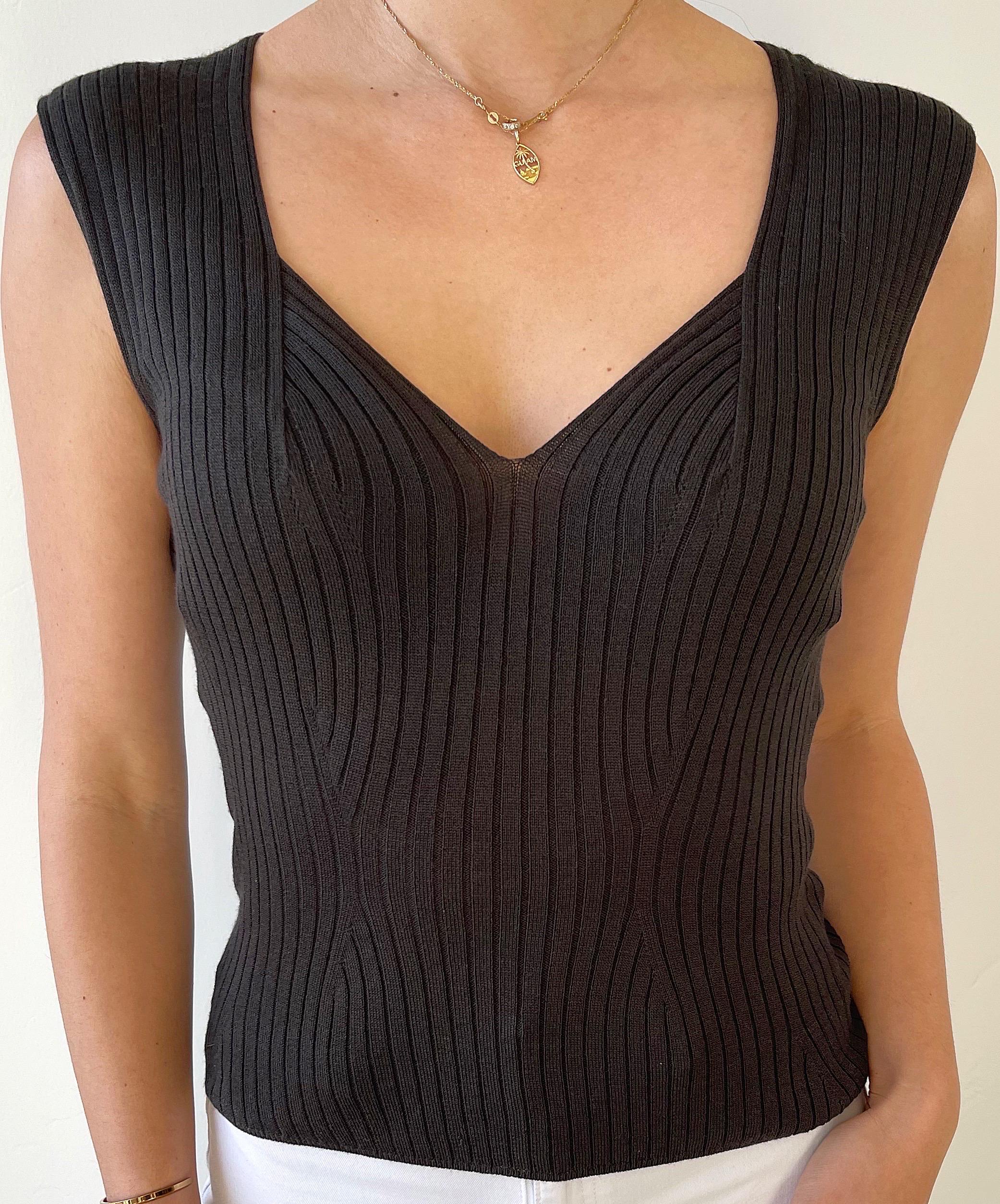Yves Saint Laurent by Tom Ford Spring 2003 Brown Ribbed Sleeveless Vintage Top For Sale 8
