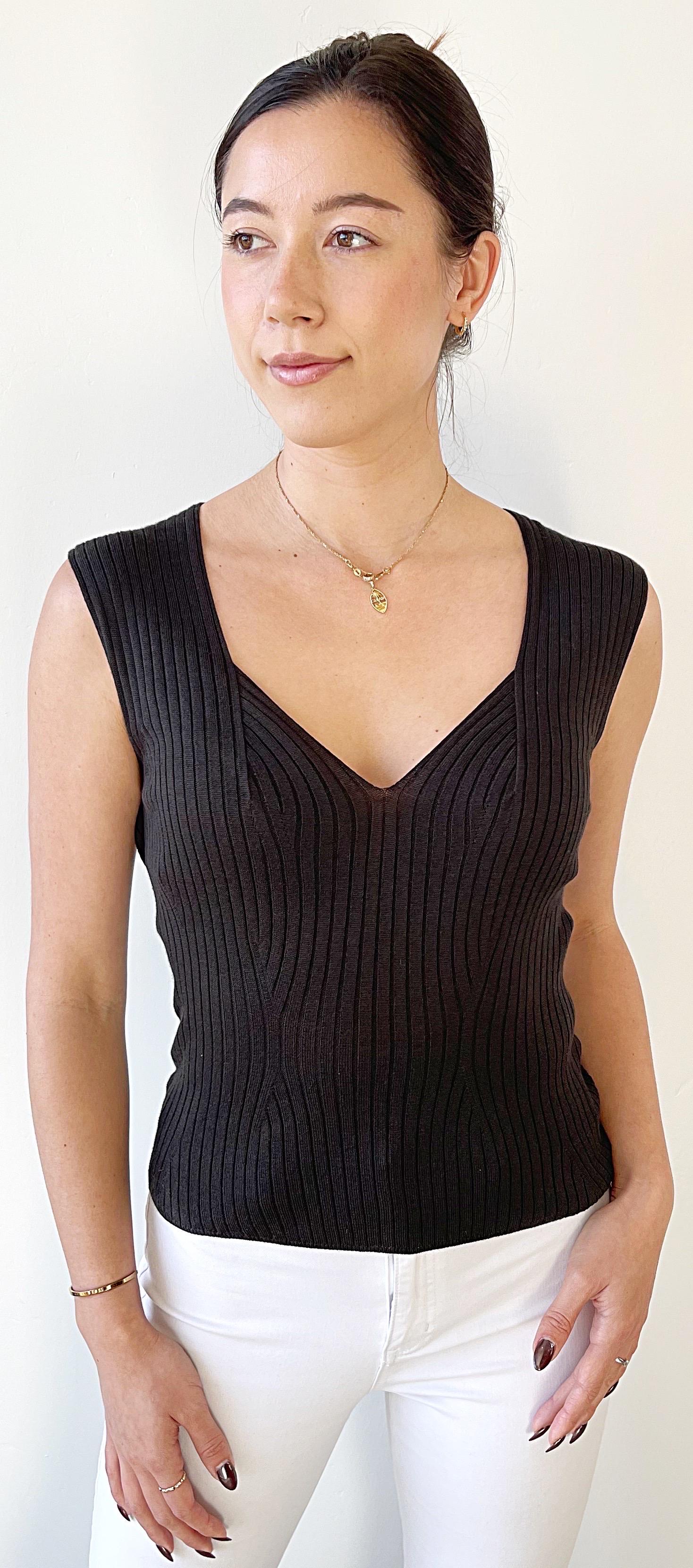 Black Yves Saint Laurent by Tom Ford Spring 2003 Brown Ribbed Sleeveless Vintage Top For Sale