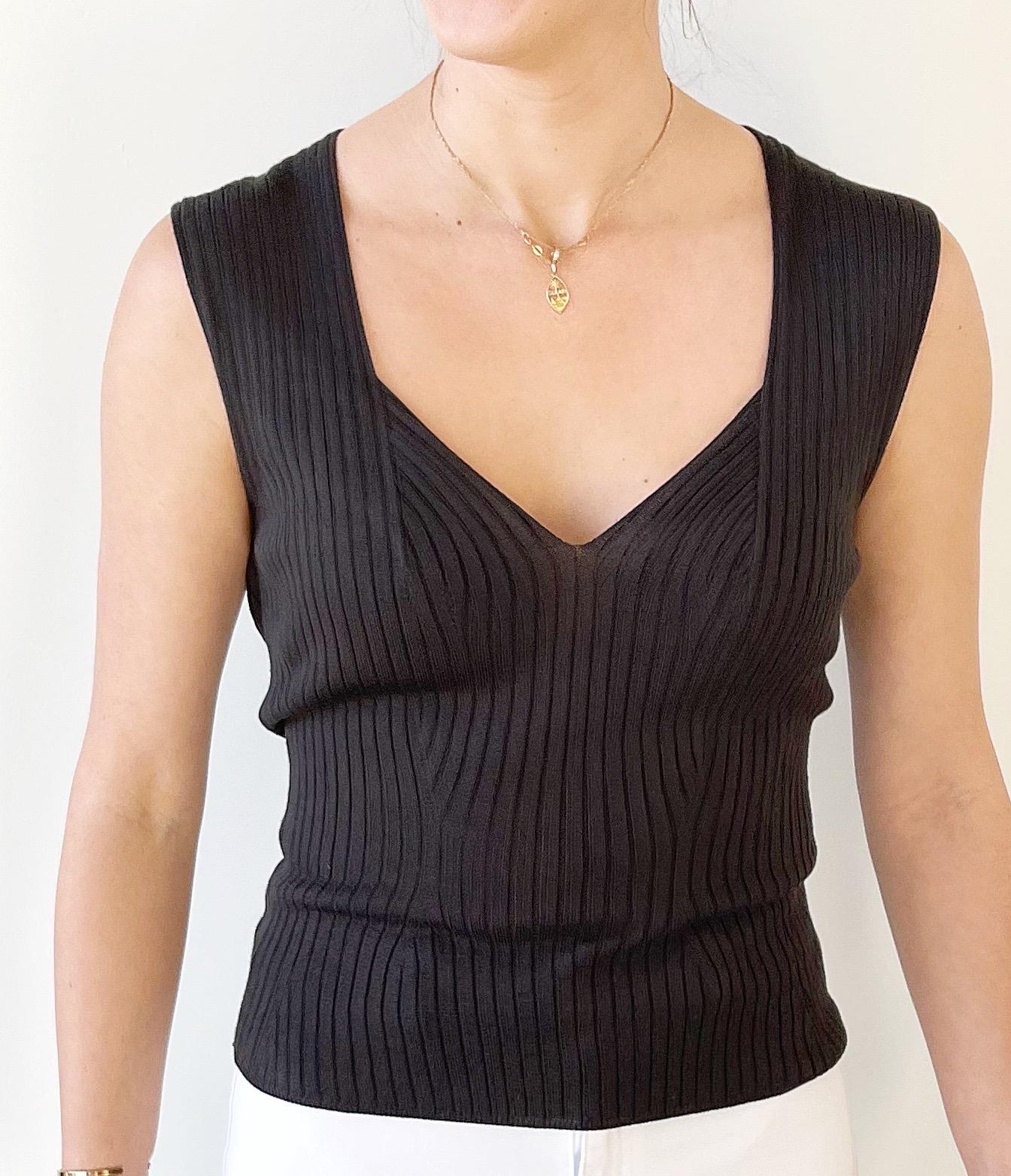 Yves Saint Laurent by Tom Ford Spring 2003 Brown Ribbed Sleeveless Vintage Top For Sale 1