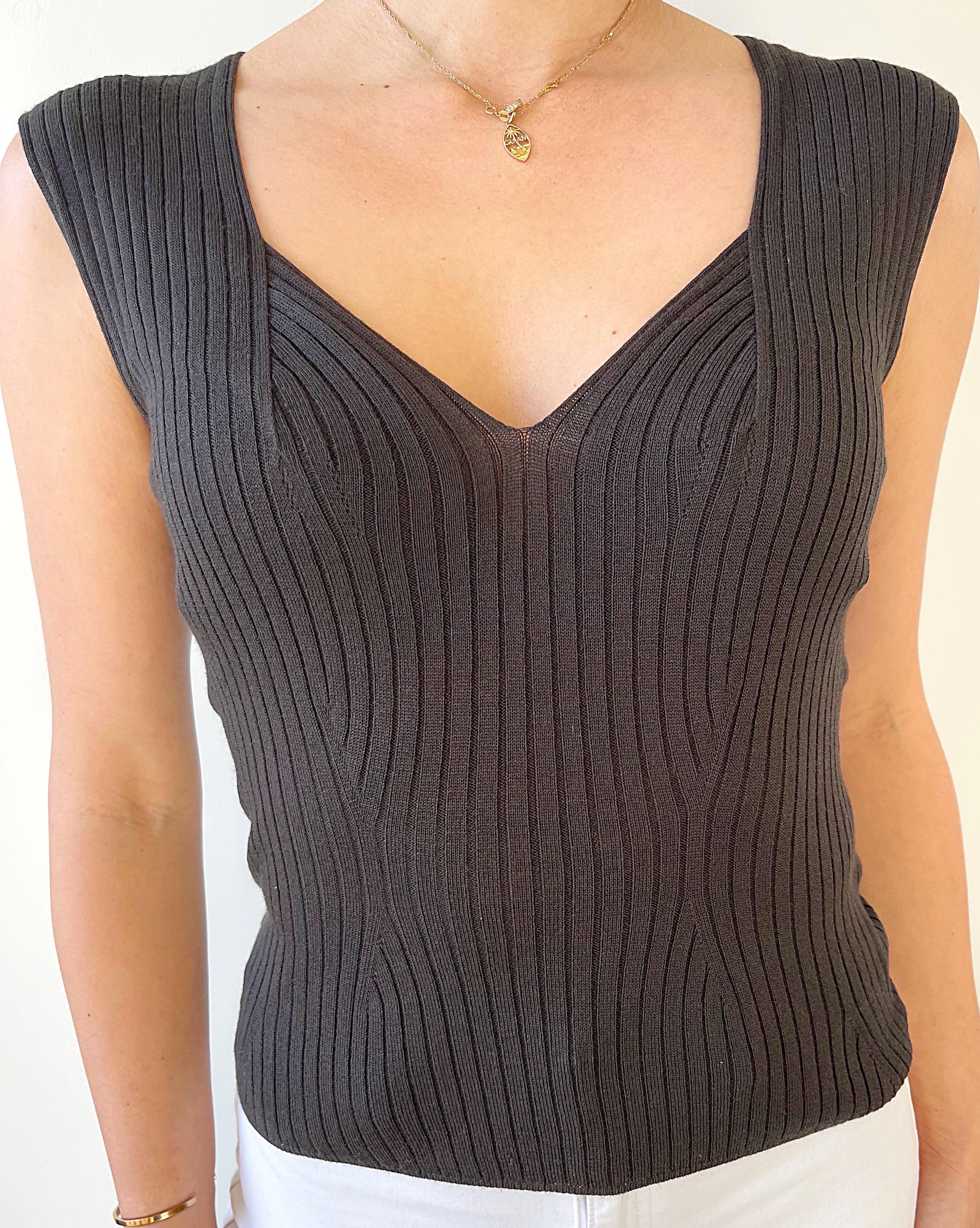 Yves Saint Laurent by Tom Ford Spring 2003 Brown Ribbed Sleeveless Vintage Top For Sale 4
