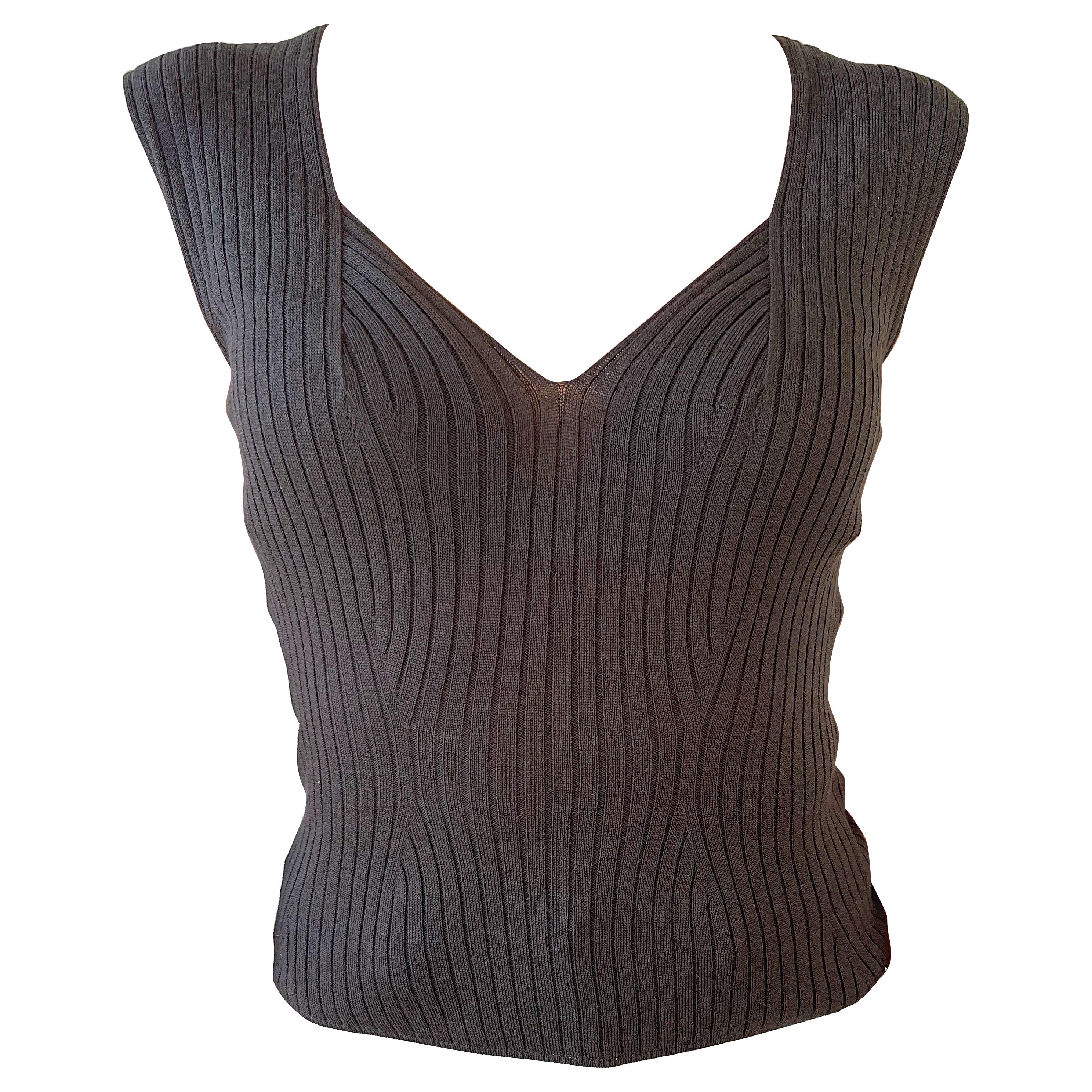 Yves Saint Laurent for Yves Saint Laurent by Tom Ford Primavera 2003 Top vintage senza maniche a coste marrone