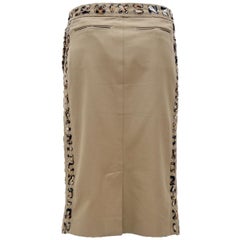 Yves Saint Laurent by Tom Ford SS-02 Cotton Laced Safari Skirt with Leopard Trim