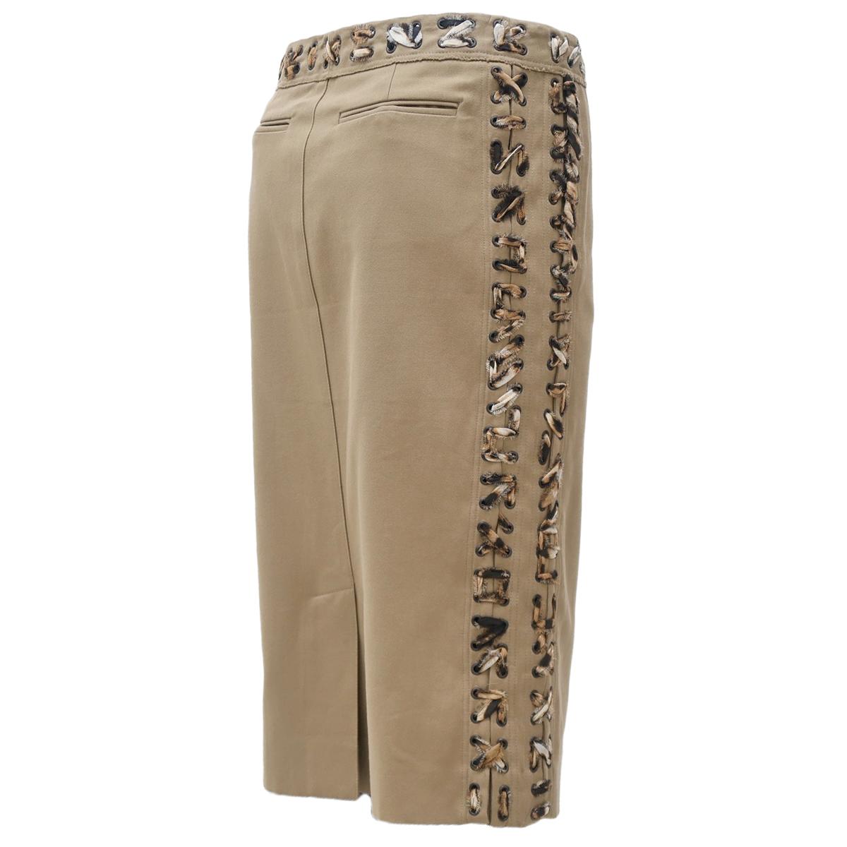 Brown Yves Saint Laurent by Tom Ford SS-02 Cotton Laced Safari Skirt with Leopard Trim For Sale