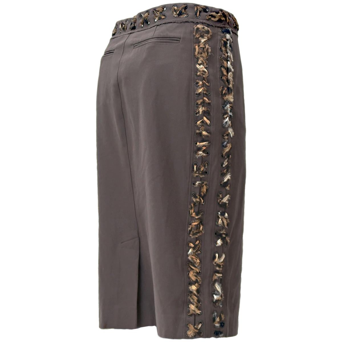 Black Yves Saint Laurent by Tom Ford SS-02 Cotton Laced Safari Skirt with Leopard Trim For Sale