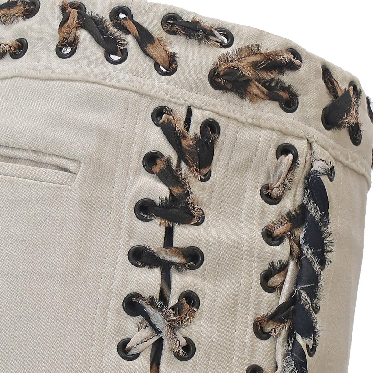Yves Saint Laurent by Tom Ford SS-02 Cotton Laced Safari Skirt with Leopard Trim In Good Condition For Sale In Brussels, BE