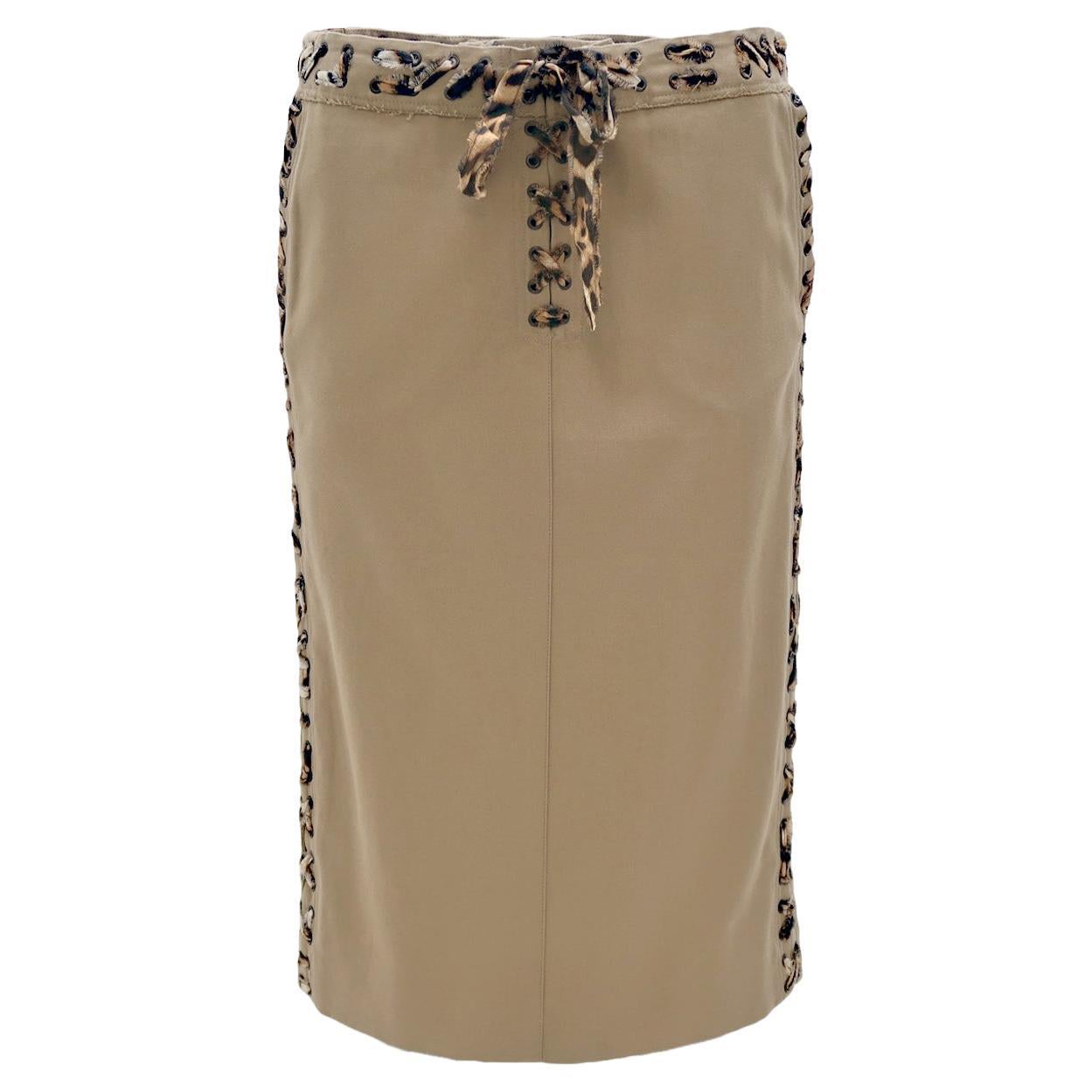 Yves Saint Laurent by Tom Ford SS-02 Cotton Laced Safari Skirt with Leopard Trim