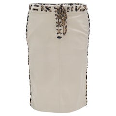 Yves Saint Laurent by Tom Ford SS-02 Cotton Laced Safari Skirt with Leopard Trim