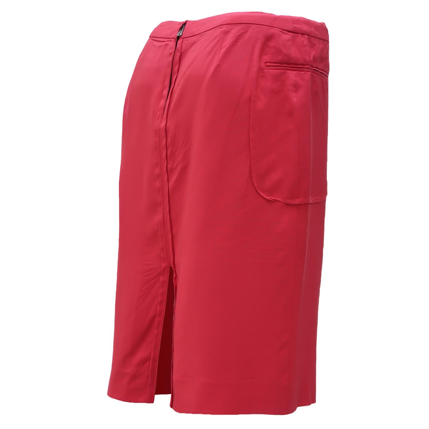 Red Yves Saint Laurent by Tom Ford SS-2002 Silk/Rayon Skirt with Pocket Detailing For Sale