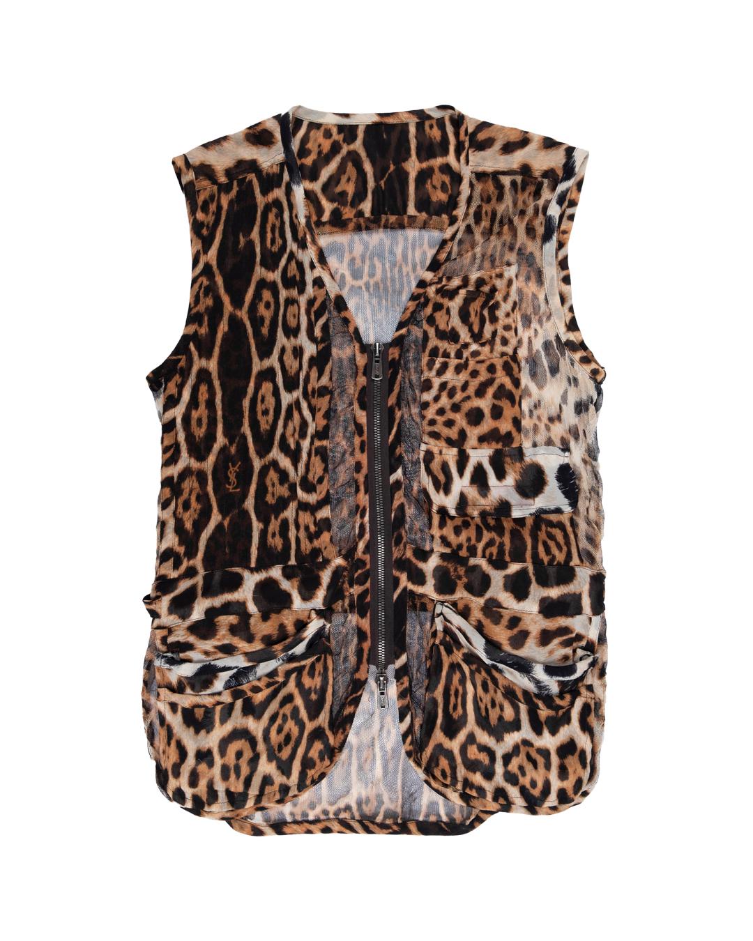Yves Saint Laurent by Tom Ford SS2002 Silk Leopard Cargo Vest For Sale 1