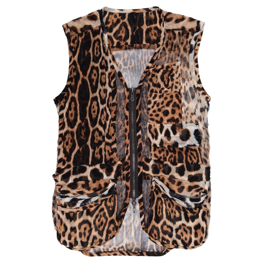 Yves Saint Laurent by Tom Ford SS2002 Silk Leopard Cargo Vest For Sale