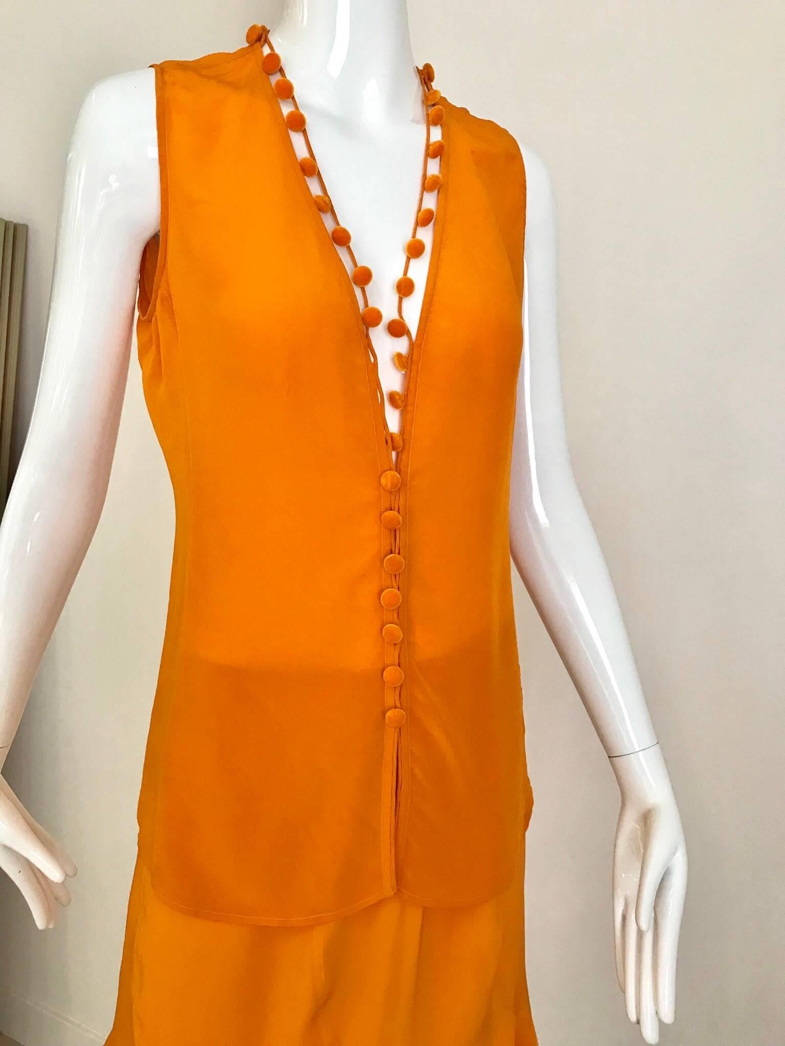 Orange Yves Saint Laurent By Tom Ford Tangerine Silk Blouse and Skirt set For Sale