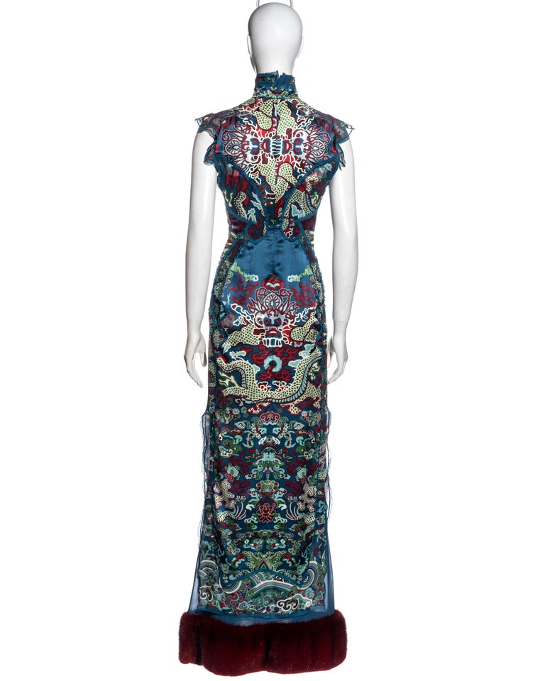 Yves Saint Laurent by Tom Ford teal silk and mink fur evening dress, fw  2004 For Sale at 1stDibs | tom fors book