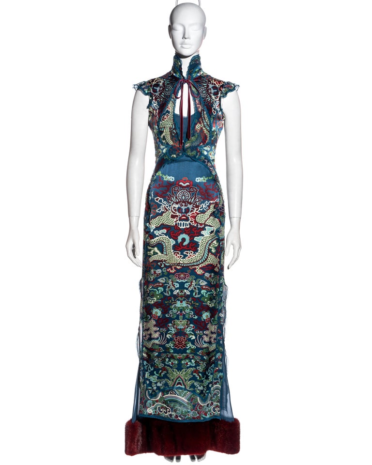 Yves Saint Laurent by Tom Ford teal silk and mink fur evening dress, fw  2004 For Sale at 1stDibs | tom fors book