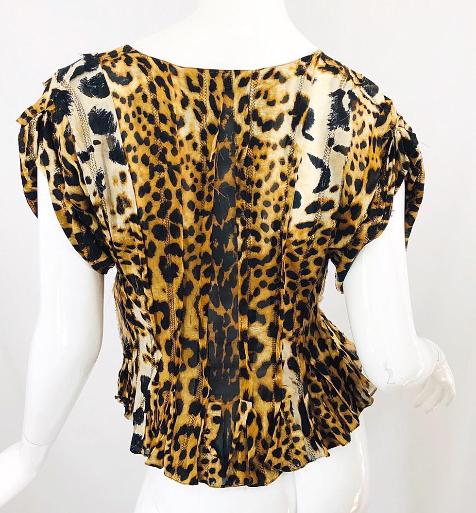 Yves Saint Laurent by Tom Ford YSL Leopard Print Silk Chiffon Corset Style Top For Sale 3