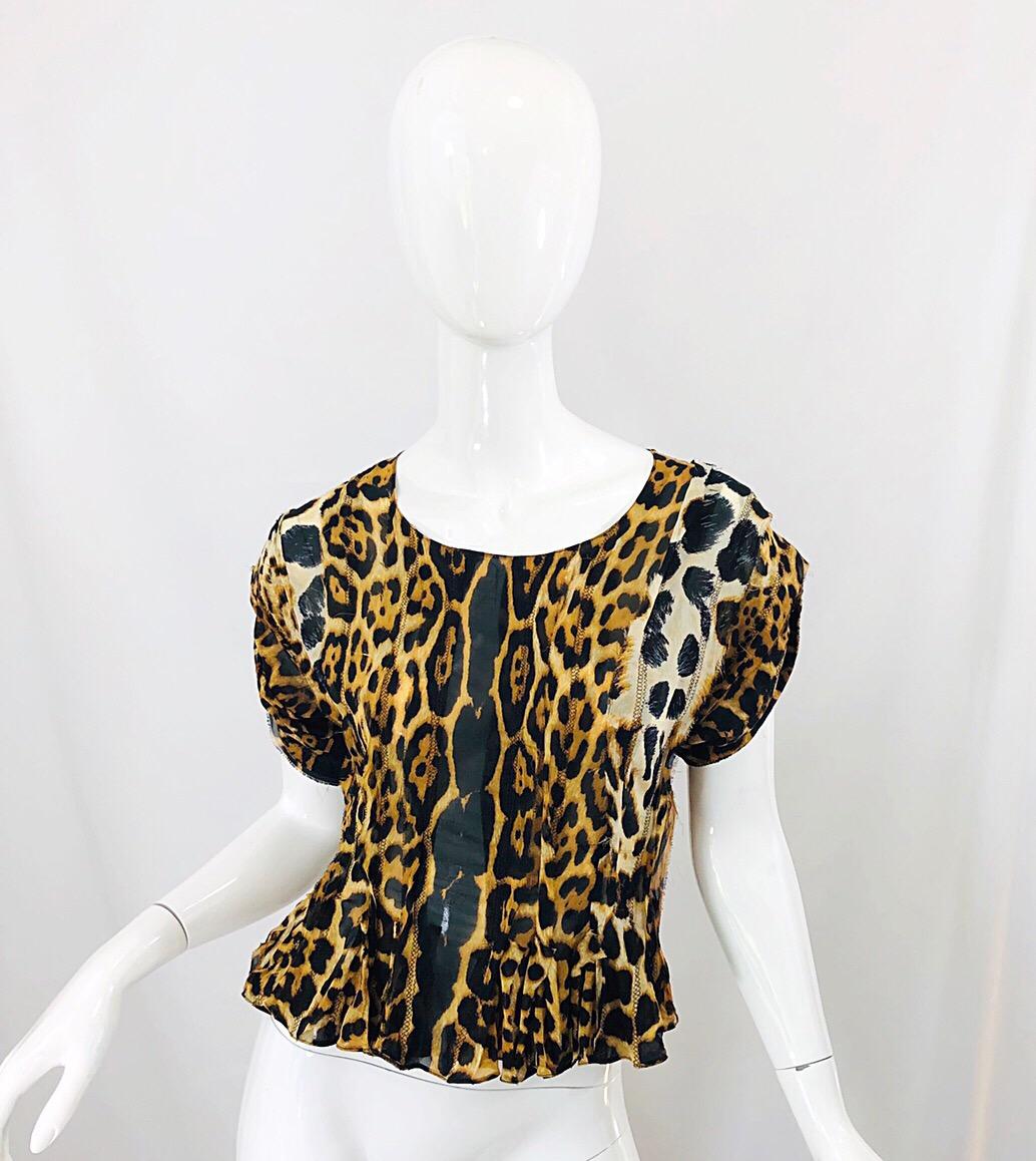 Tom Ford for Yves Saint Laurent YSL Top in chiffon di seta con stampa leopardo in vendita 6