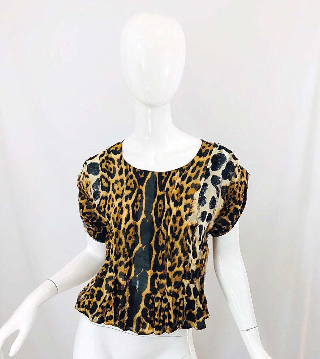 Yves Saint Laurent by Tom Ford YSL Leopard Print Silk Chiffon Corset Style Top For Sale 4