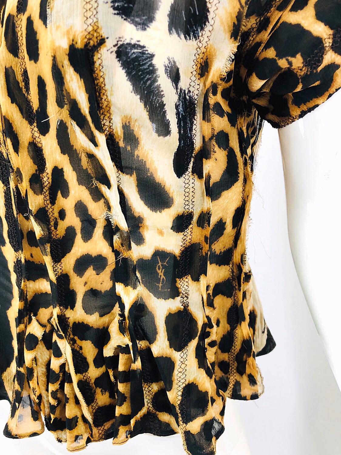 Yves Saint Laurent by Tom Ford YSL Leopard Print Silk Chiffon Corset ...