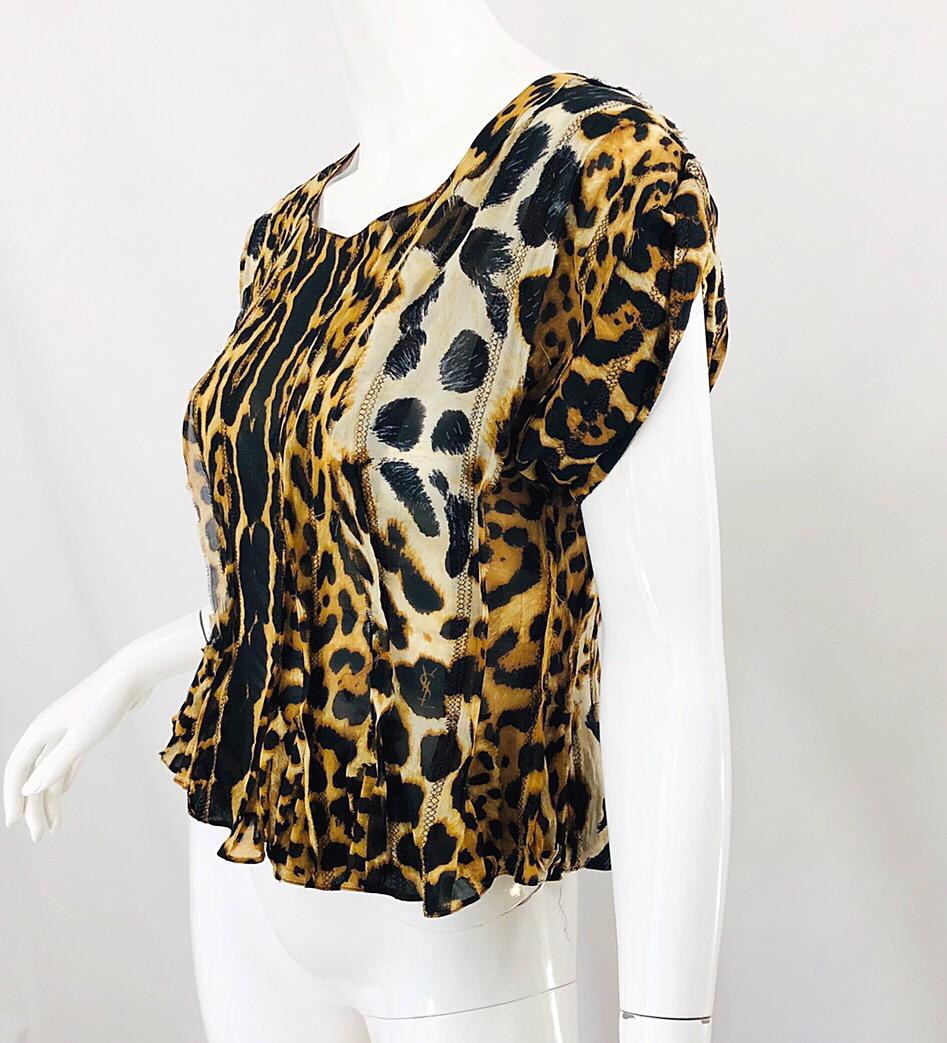 Black Yves Saint Laurent by Tom Ford YSL Leopard Print Silk Chiffon Corset Style Top For Sale