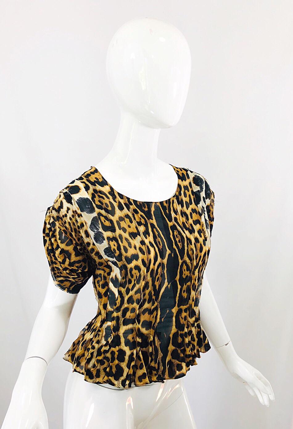 Yves Saint Laurent by Tom Ford YSL Leopard Print Silk Chiffon Corset Style Top In Excellent Condition For Sale In San Diego, CA