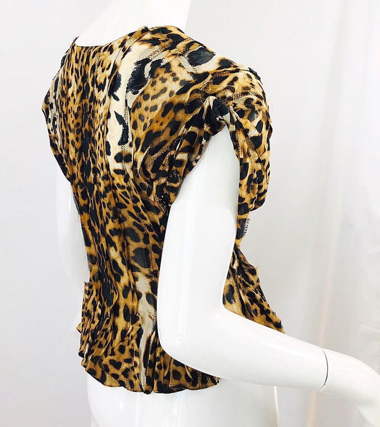 Yves Saint Laurent by Tom Ford YSL Leopard Print Silk Chiffon Corset Style Top For Sale 2