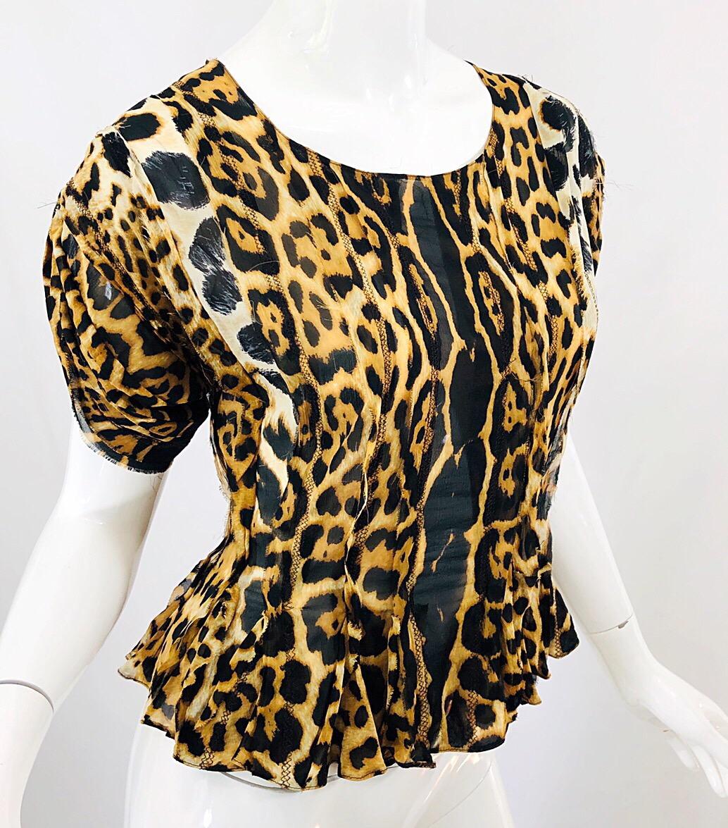 Yves Saint Laurent by Tom Ford YSL Leopard Print Silk Chiffon Corset Style Top For Sale 2