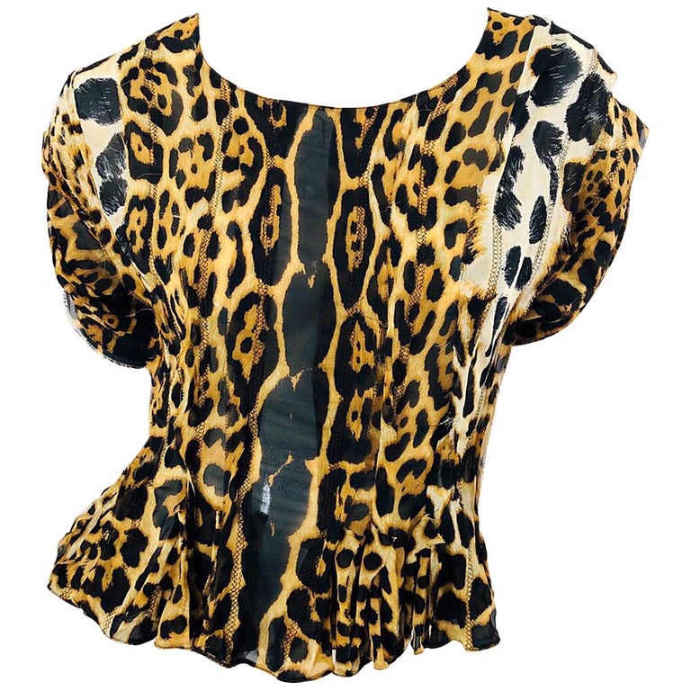 Yves Saint Laurent by Tom Ford YSL Leopard Print Silk Chiffon Corset Style Top For Sale