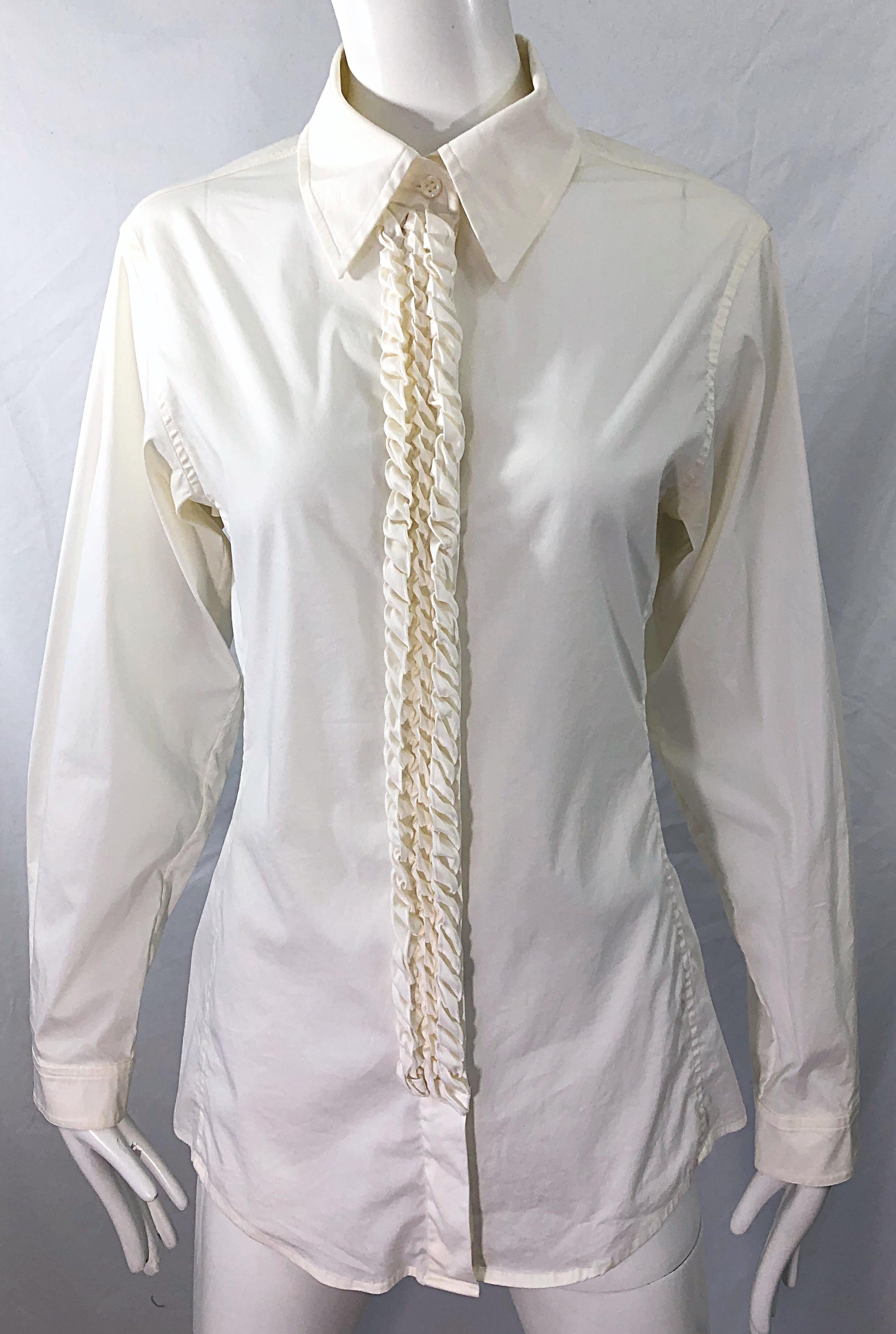 Yves Saint Laurent by Tom Ford YSL Size 40 / 8 Ivory White Tuxedo Blouse Shirt For Sale 5
