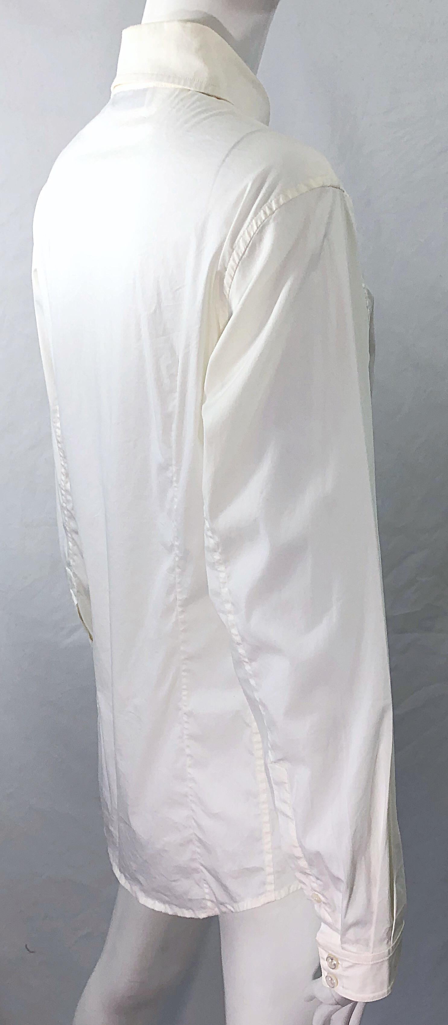 Yves Saint Laurent by Tom Ford YSL Size 40 / 8 Ivory White Tuxedo Blouse Shirt For Sale 6