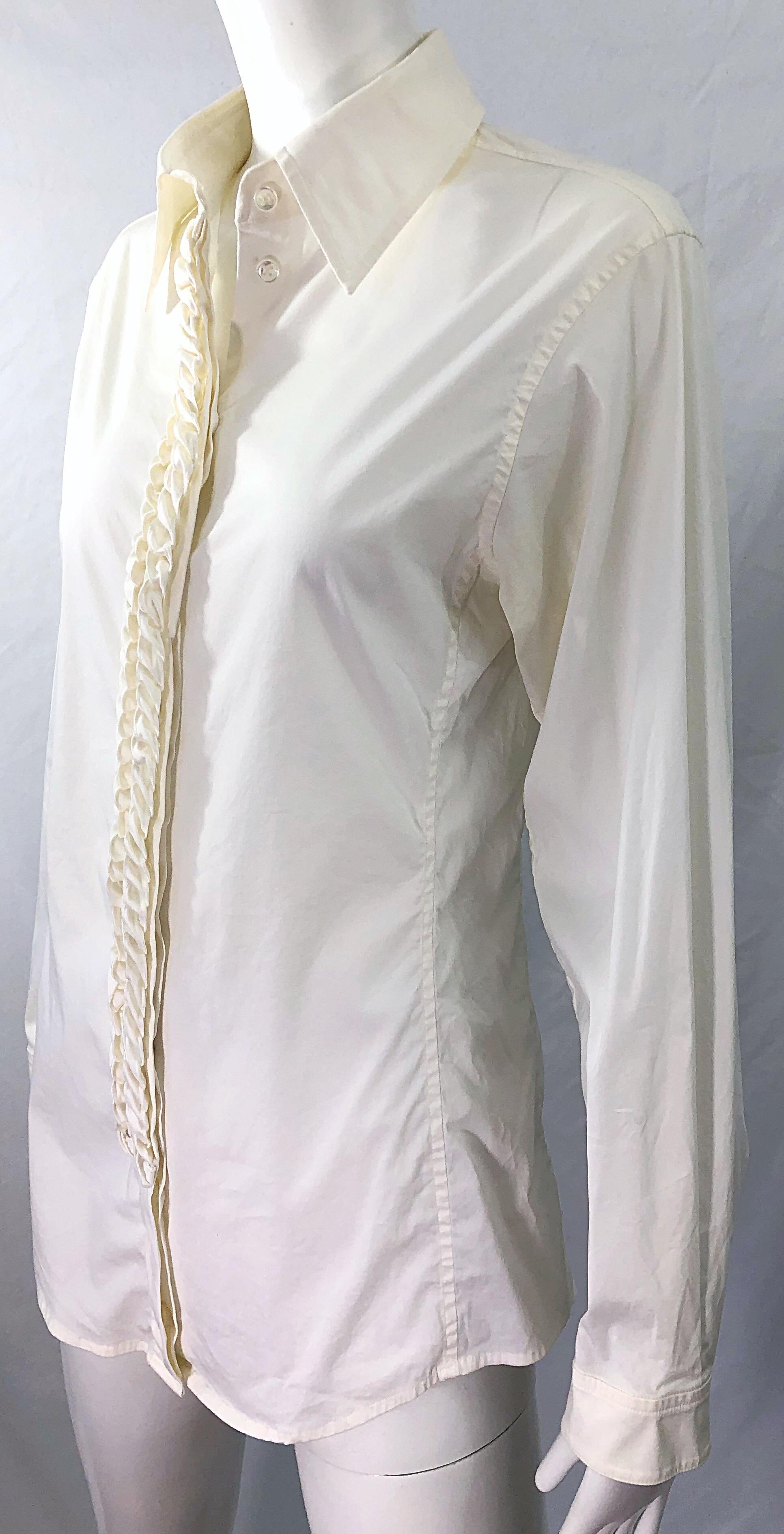 Yves Saint Laurent by Tom Ford YSL Size 40 / 8 Ivory White Tuxedo Blouse Shirt For Sale 8