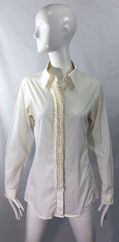 Yves Saint Laurent by Tom Ford YSL Size 40 / 8 Ivory White Tuxedo Blouse Shirt