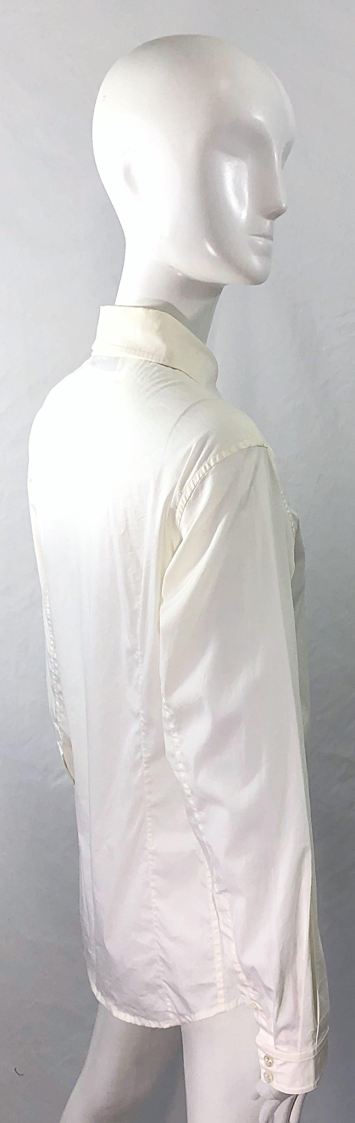 Women's Yves Saint Laurent by Tom Ford YSL Size 40 / 8 Ivory White Tuxedo Blouse Shirt For Sale