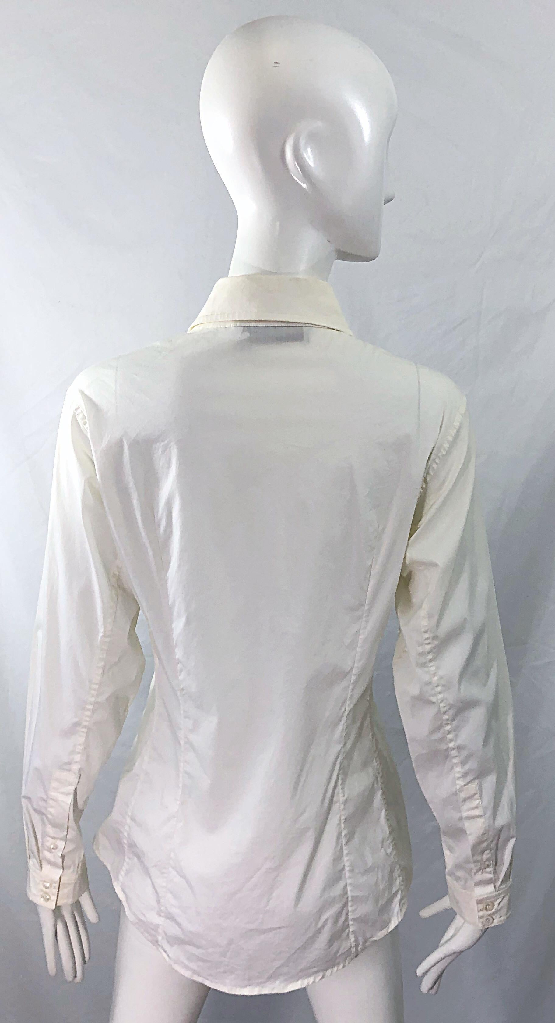 Yves Saint Laurent by Tom Ford YSL Size 40 / 8 Ivory White Tuxedo Blouse Shirt For Sale 1