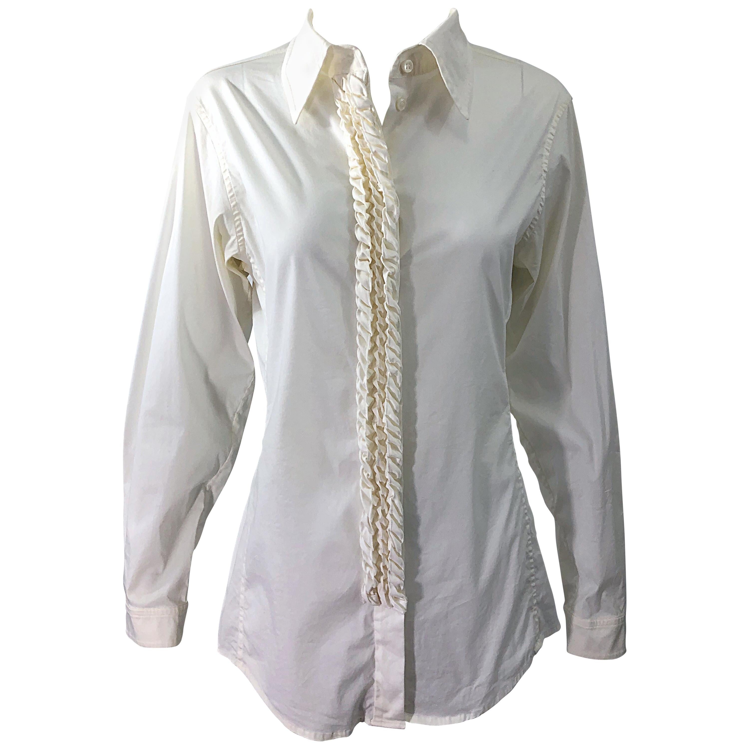 Yves Saint Laurent by Tom Ford YSL Size 40 / 8 Ivory White Tuxedo Blouse Shirt